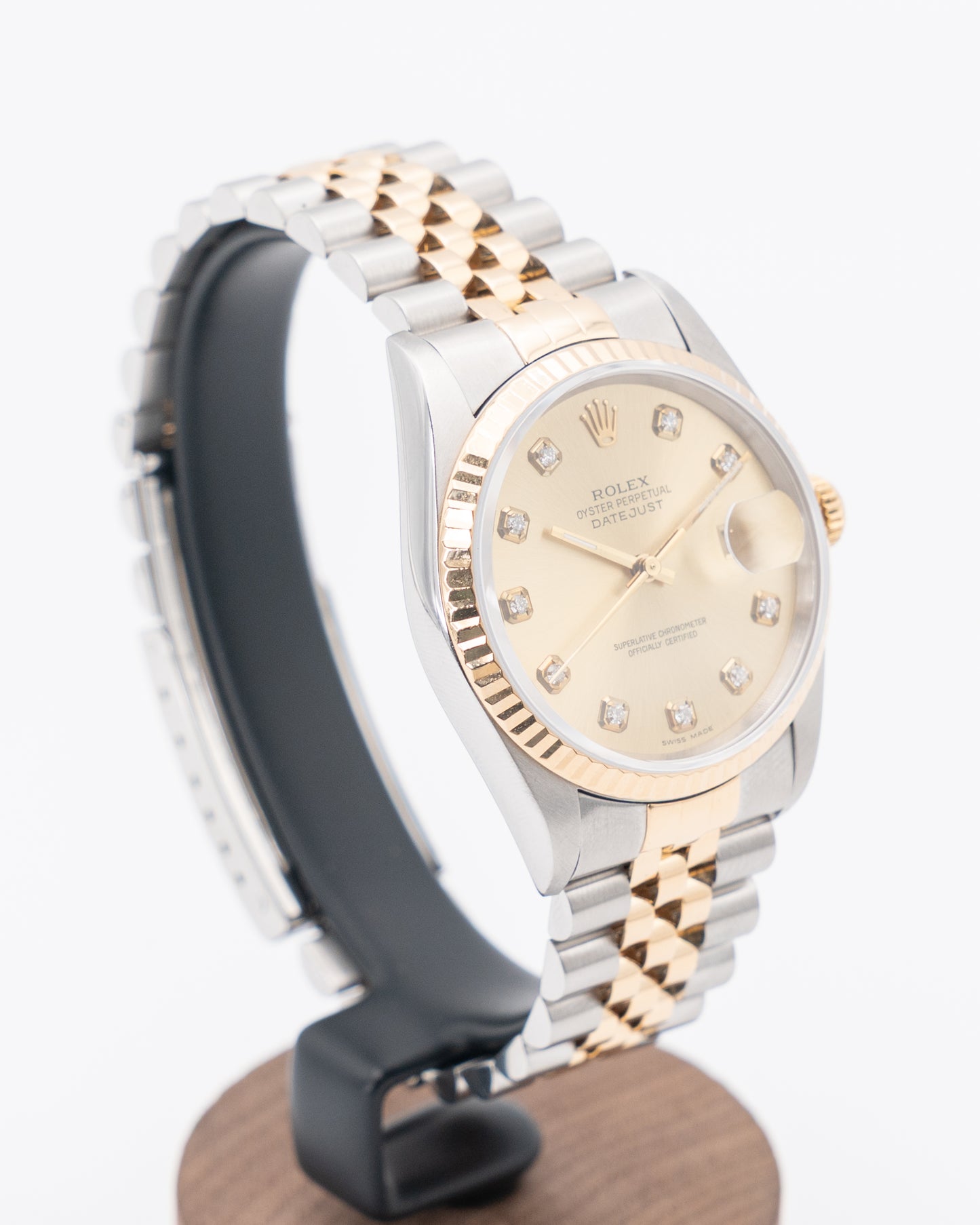 Rolex Datejust 36mm 16233 Diamond Dial Champagne Two Tone Fluted Jubilee