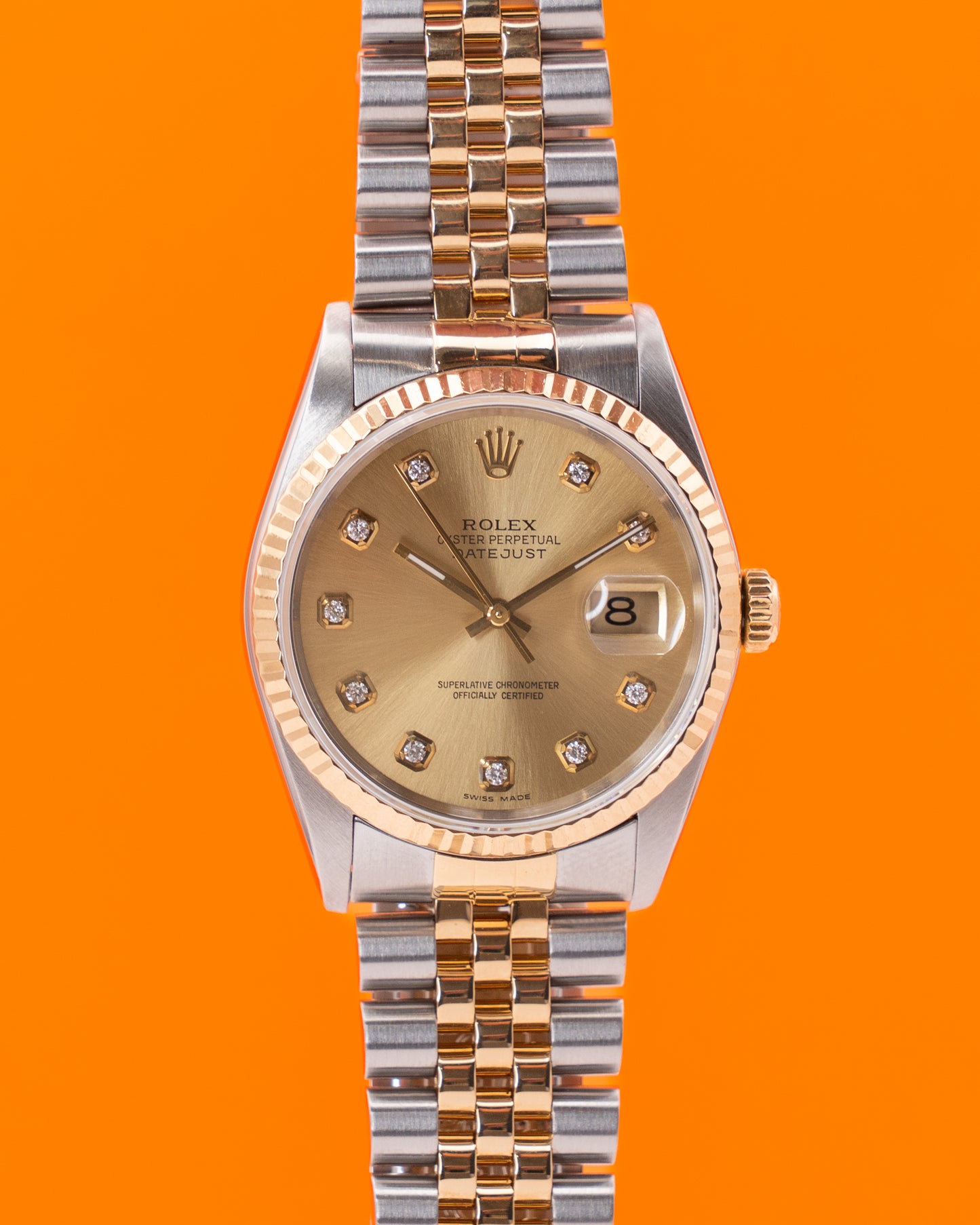 Rolex Datejust 36mm 16233 Diamond Dial Champagne Two Tone Fluted Jubilee
