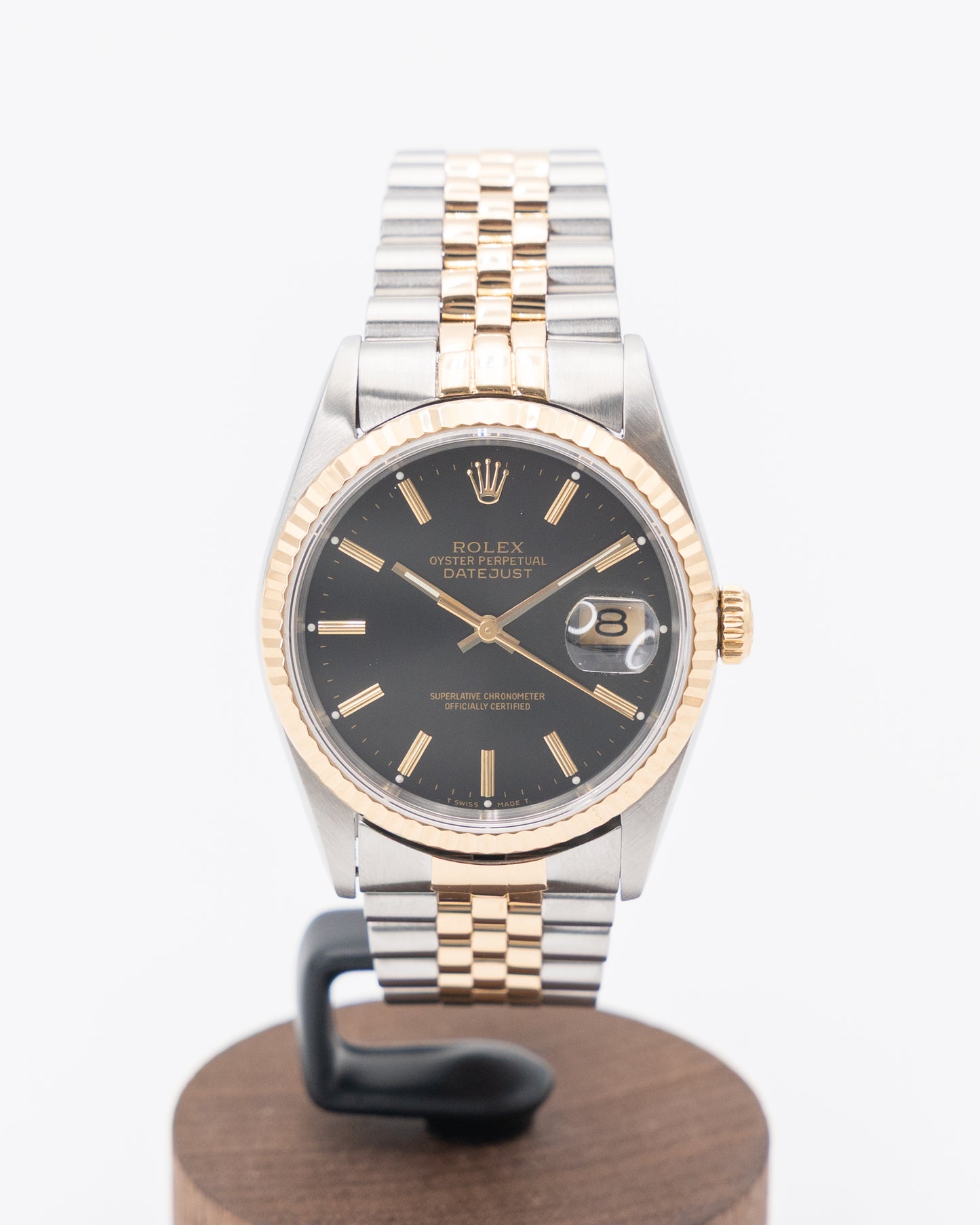 Rolex Datejust 36mm 16233 Black Stick Dial Two Tone Fluted Jubilee