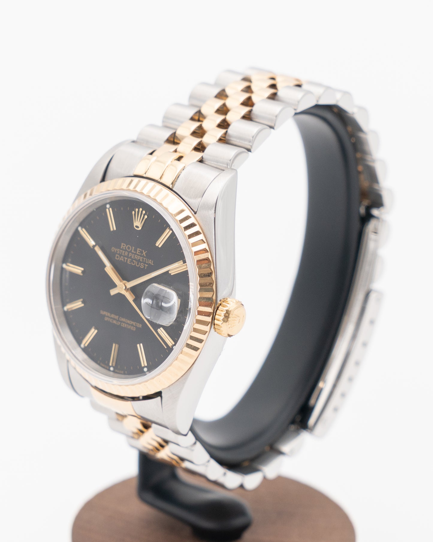 Rolex Datejust 36mm 16233 Black Stick Dial Two Tone Fluted Jubilee