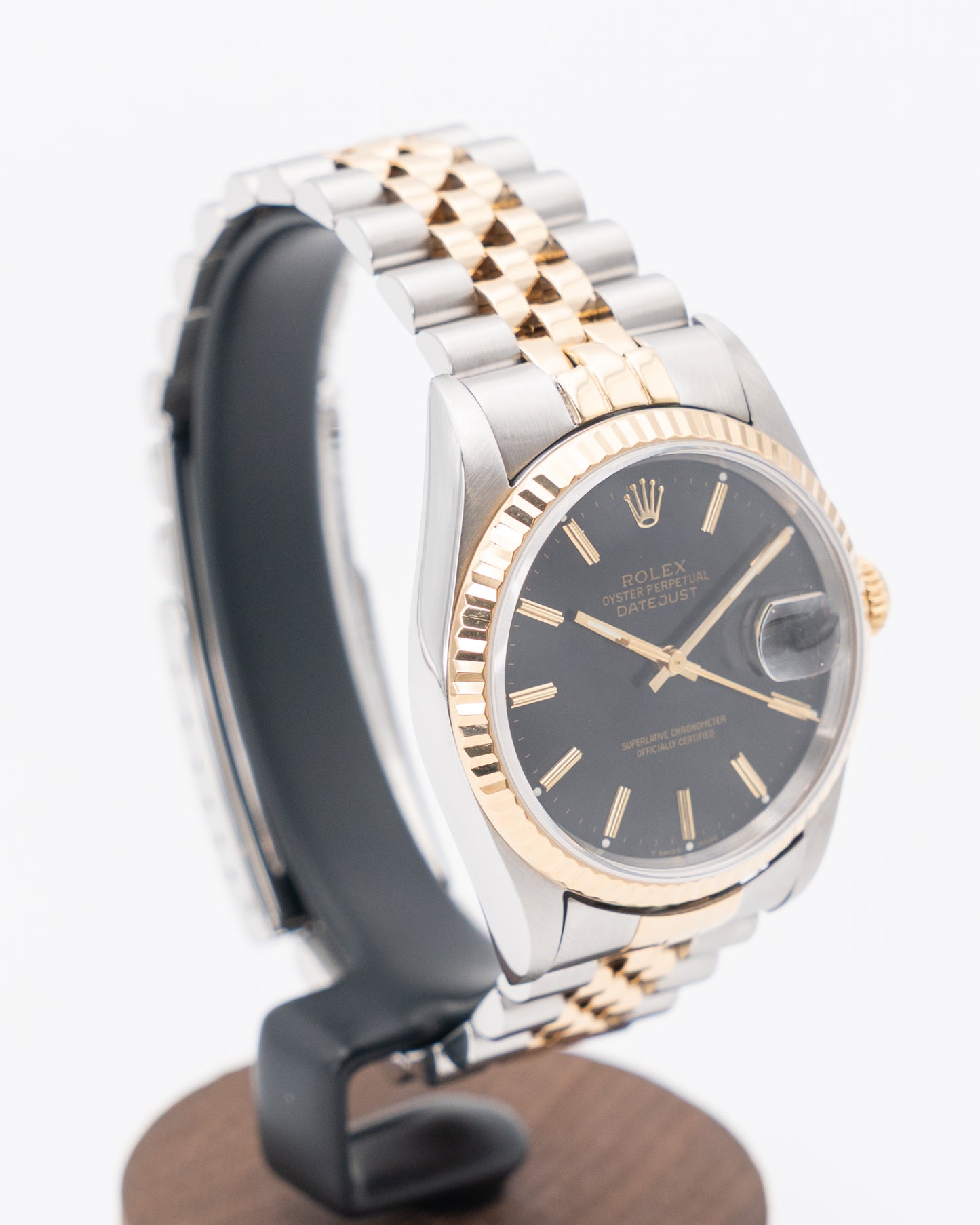 Rolex Datejust 36mm 16233 Black Stick Dial Two Tone Fluted Jubilee