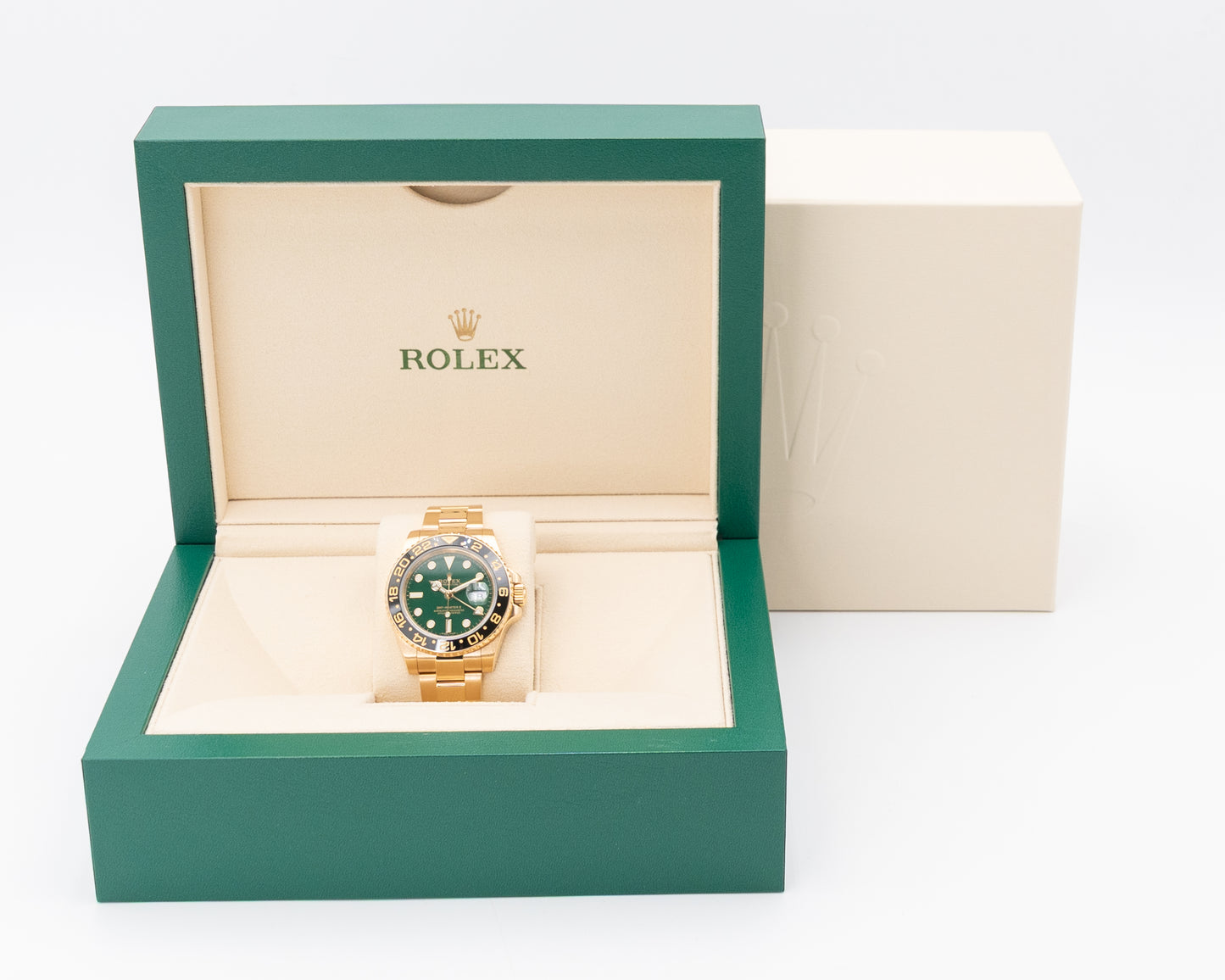 Rolex GMT Master II 40mm 116718LN Yellow Gold Green Dial