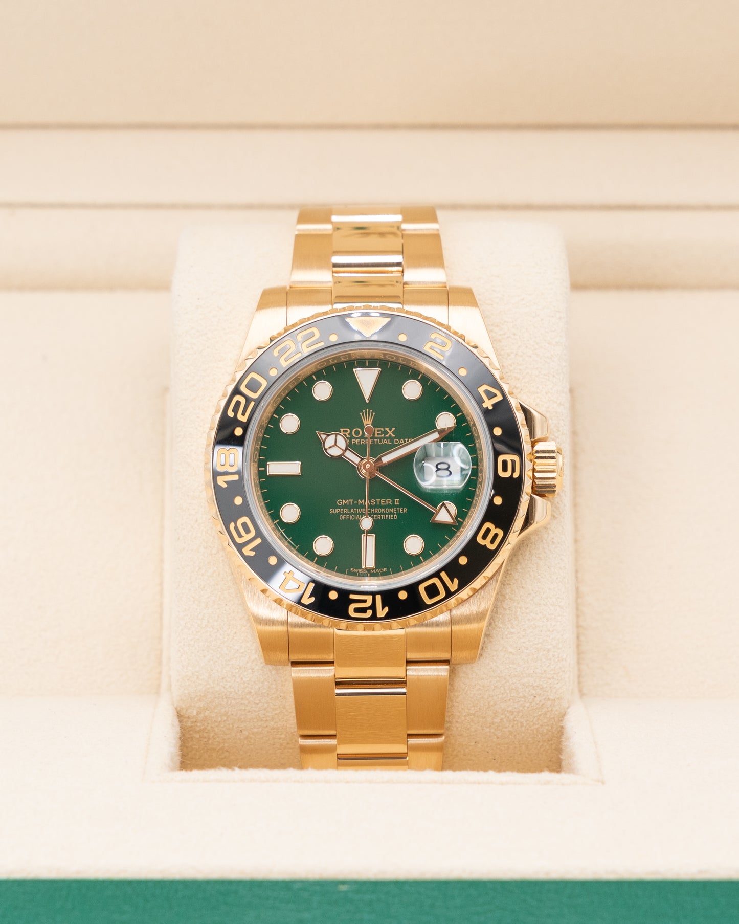 Rolex GMT Master II 40mm 116718LN Yellow Gold Green Dial