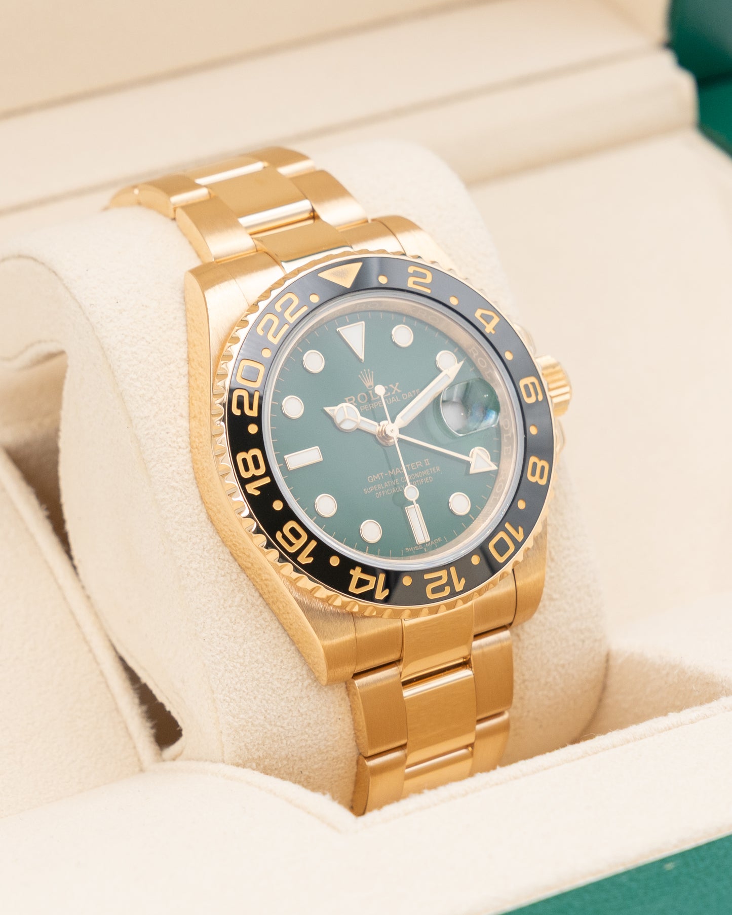 Rolex GMT Master II 40mm 116718LN Yellow Gold Green Dial