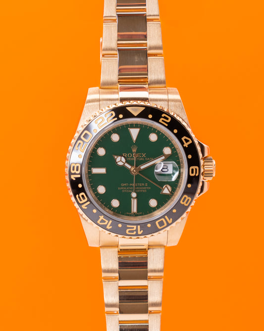 Rolex GMT Master II 40mm 116718LN Yellow Gold Green Dial