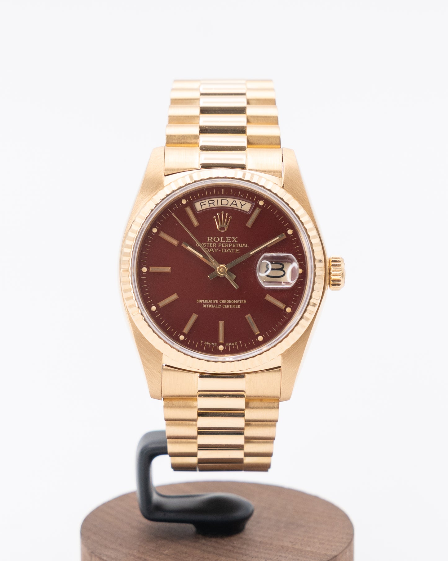 Rolex Day Date 36mm 18038 Stella Dial Oxblood Red Yellow Gold