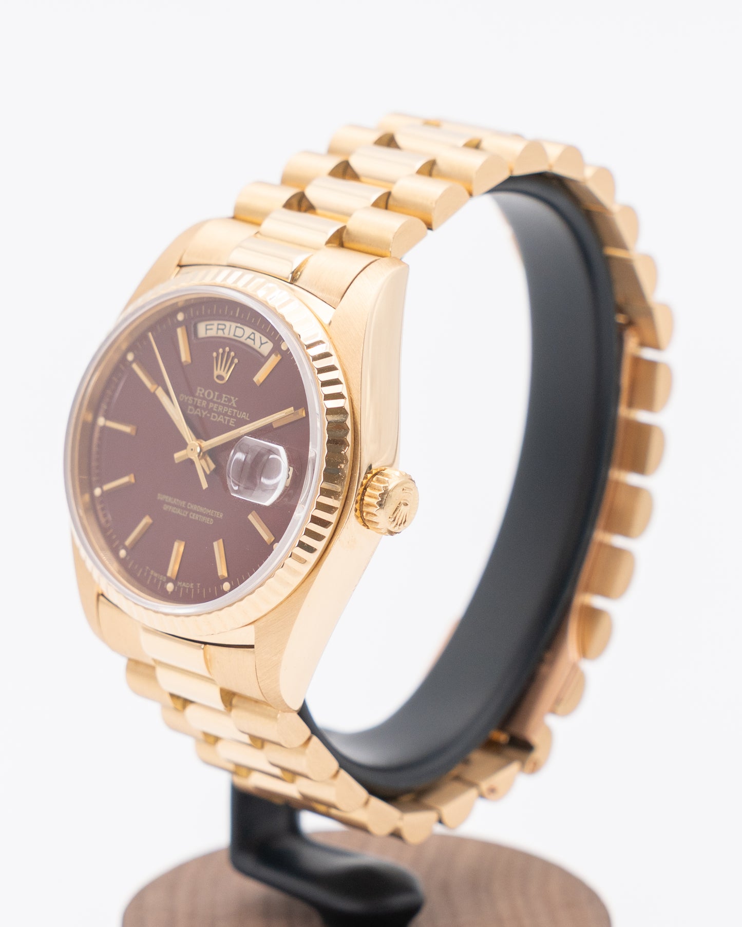 Rolex Day Date 36mm 18038 Stella Dial Oxblood Red Yellow Gold