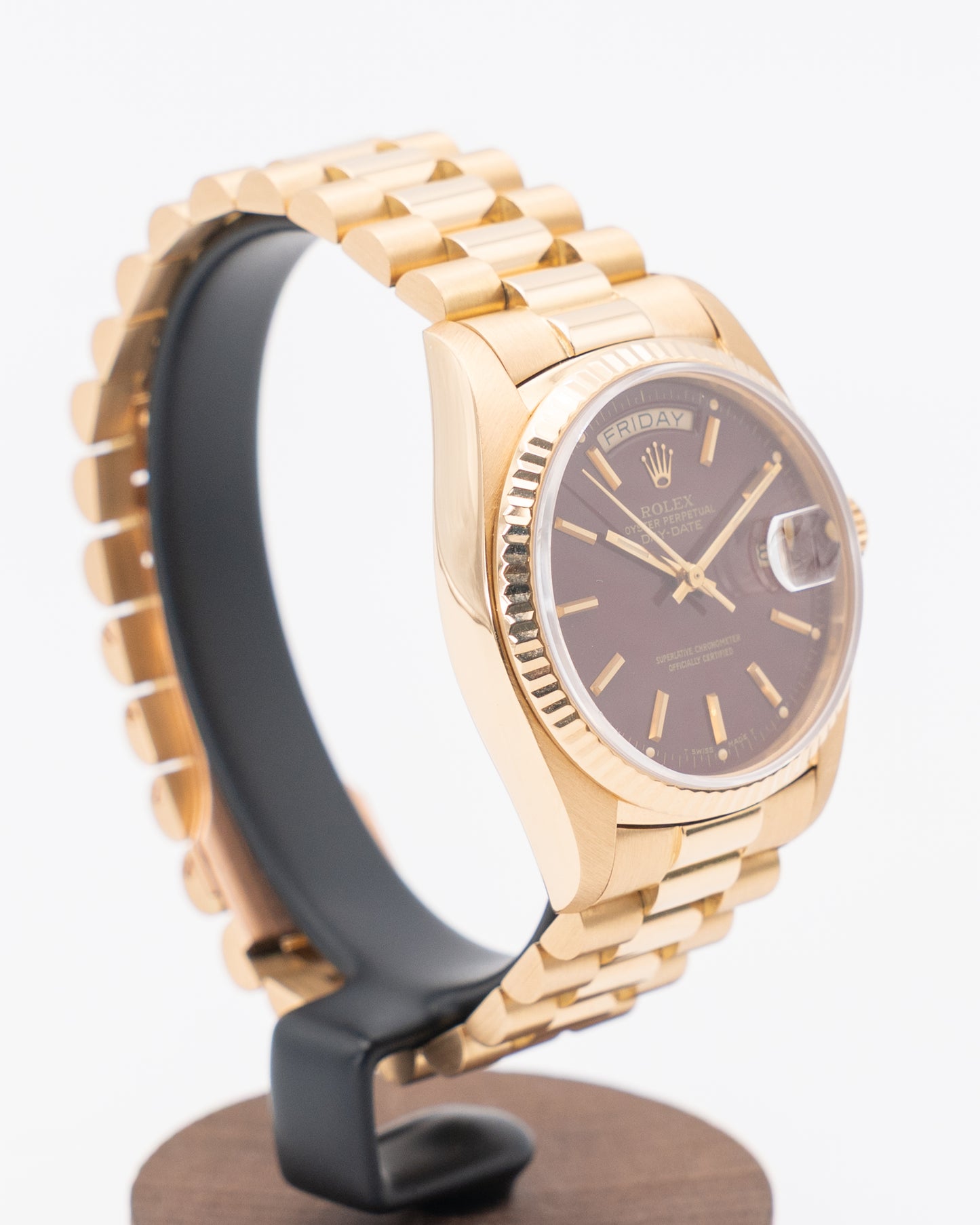 Rolex Day Date 36mm 18038 Stella Dial Oxblood Red Yellow Gold
