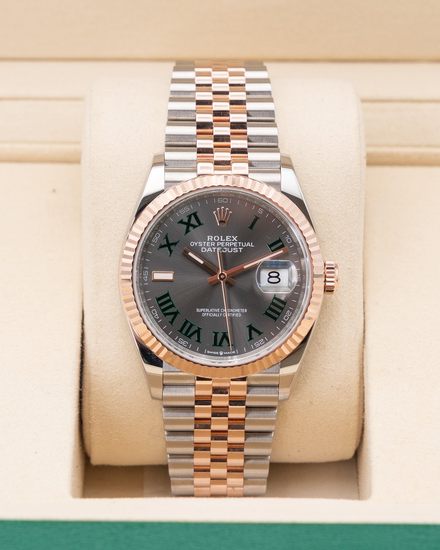 UNWORN Rolex Datejust 36mm 126231 Rose Gold Wimbledon Dial Two Tone Fluted Jubilee 2025