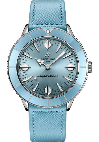 Breitling Superocean Heritage ’57 Pastel Paradise Watch - Stainless Steel - Aquamarine Dial - Aquamarine Calfskin Leather Strap - Folding Buckle - A10340161C1X1