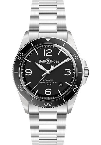 Bell & Ross BR V2-92 Black Steel Watch - Steel Bracelet