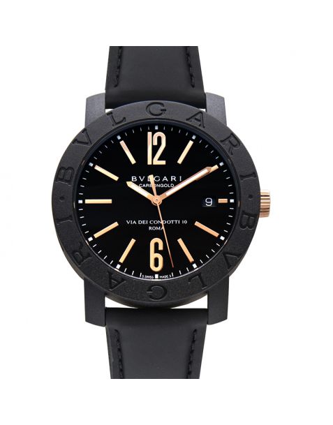 Bvlgari Black Dial Leather Men's Watch – Luxury at WYWATL