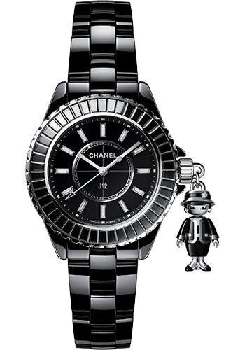 Chanel Mademoiselle J12 Acte II Quartz Watch, 33 mm - 33mm Black Ceramic And White Gold Diamond Case - Black Diamond Dial - Black Ceramic Bracelet - H6479