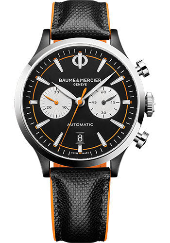 Baume & Mercier Capeland Automatic Watch - Chronograph - Date - 42 mm Sand and Blasted Case - Black Dial - Black Calfskin Strap