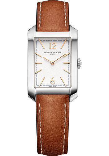 Baume & Mercier Hampton Quartz Watch - 35 x 22 mm Steel Case - Silver Dial - Light Brown Calfskin Strap