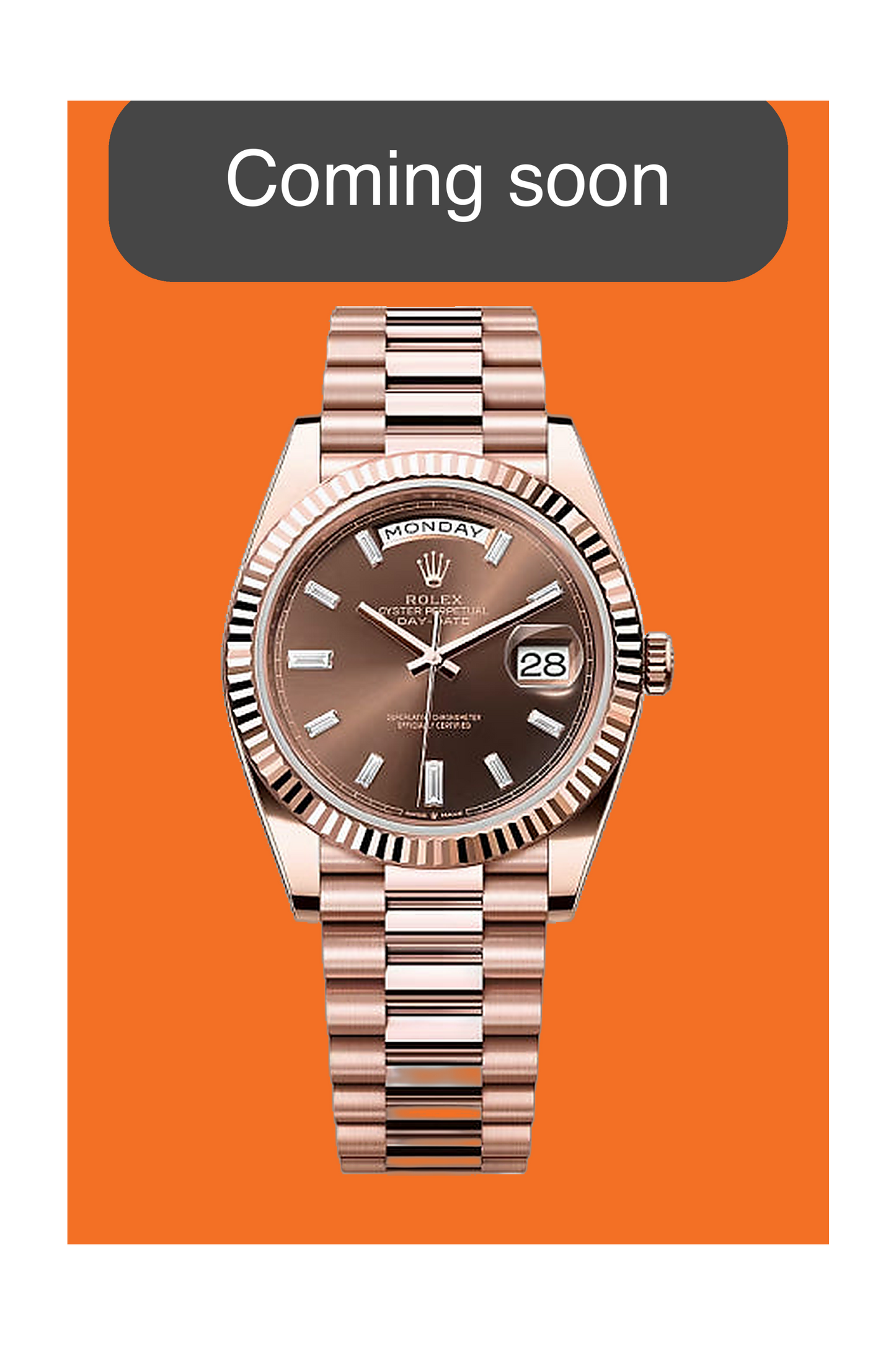 COMING SOON - Rolex Day-Date 40mm 228235 Everose / Chocolate Diamond Baguette Dial 2021