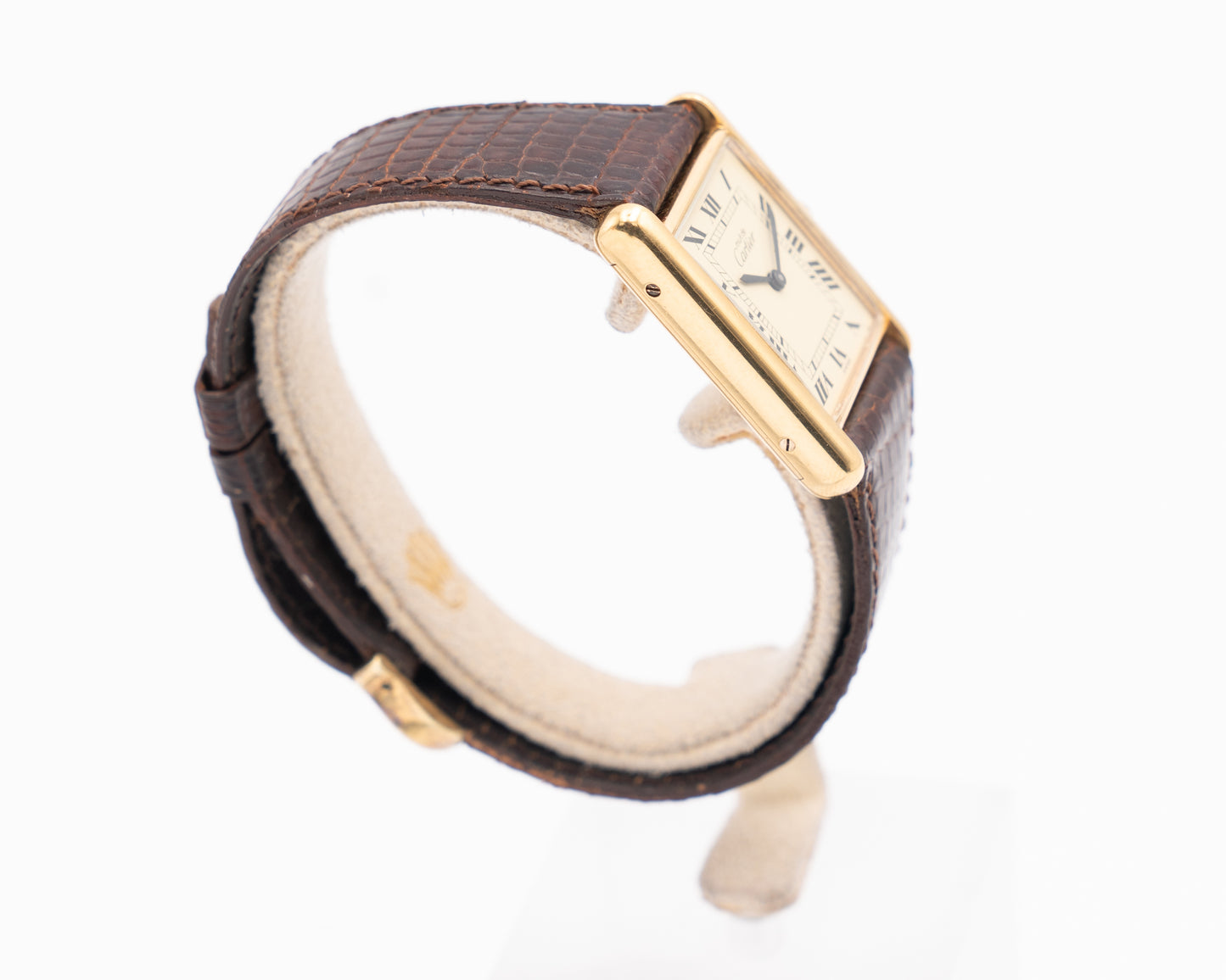 Cartier Argent 24mm 925 Ivory Roman Dial Brown Leather