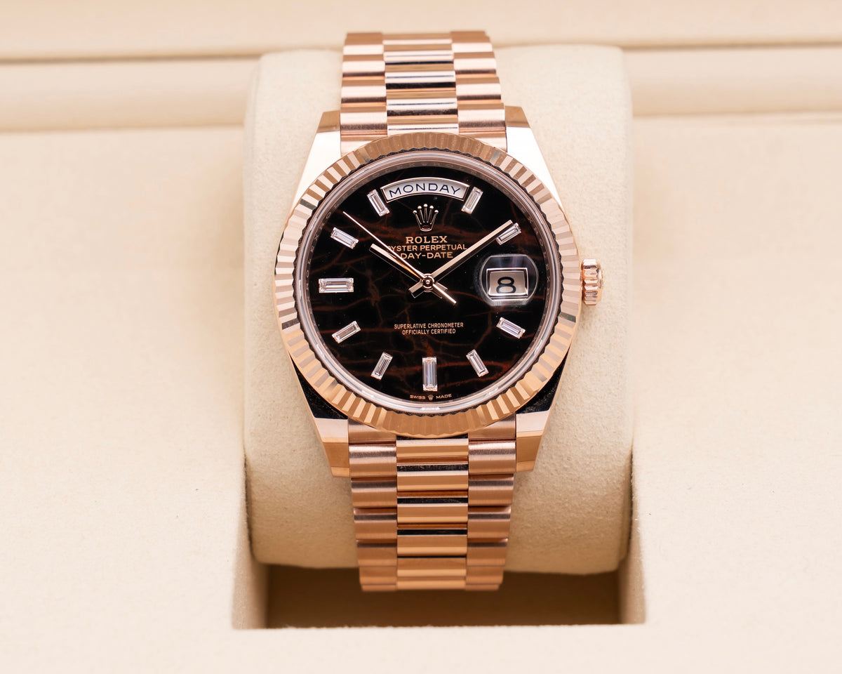 Rolex Day Date 40mm 228235 Everose Eisenkiesel With Diamonds Wood