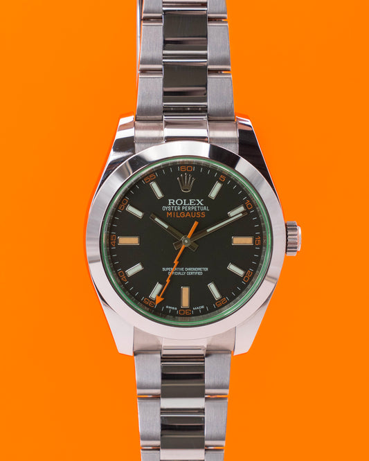 Rolex Milgauss 40mm 116400V Green Crystal Black Dial