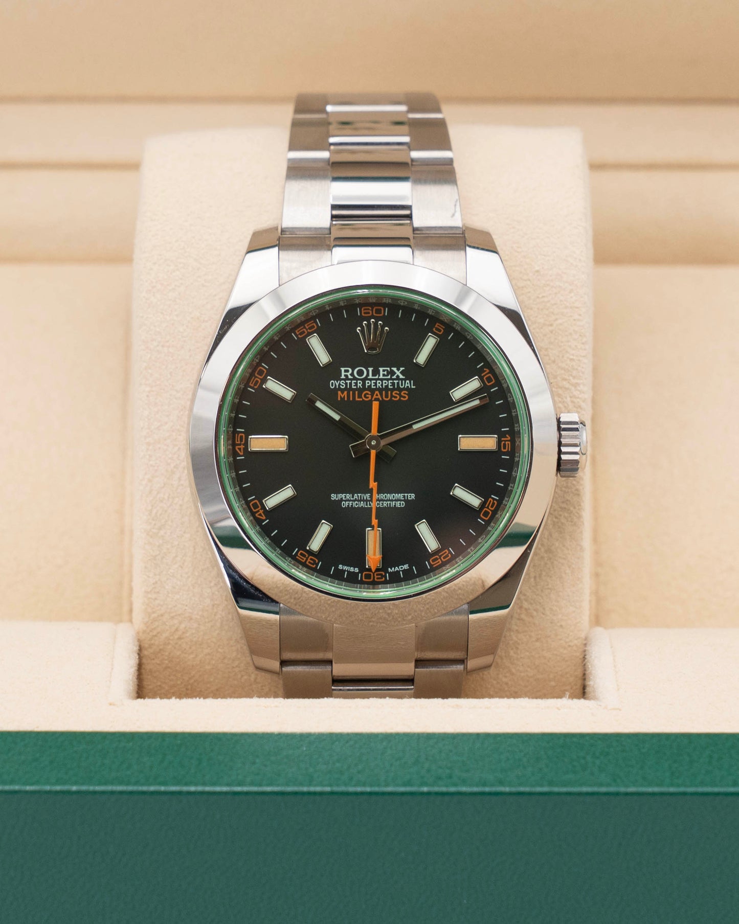 Rolex Milgauss 40mm 116400V Green Crystal Black Dial