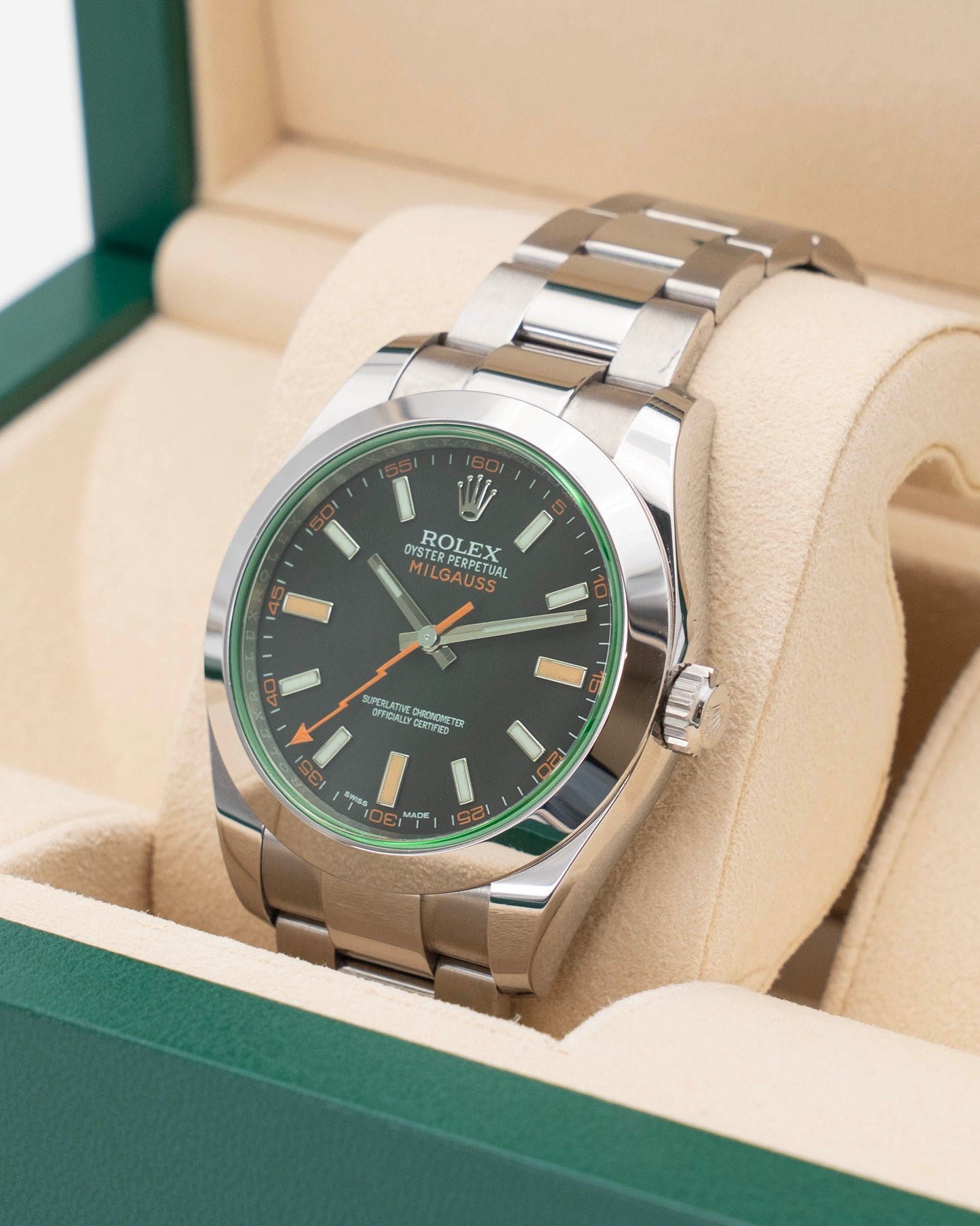 Rolex Milgauss 40mm 116400V Green Crystal Black Dial