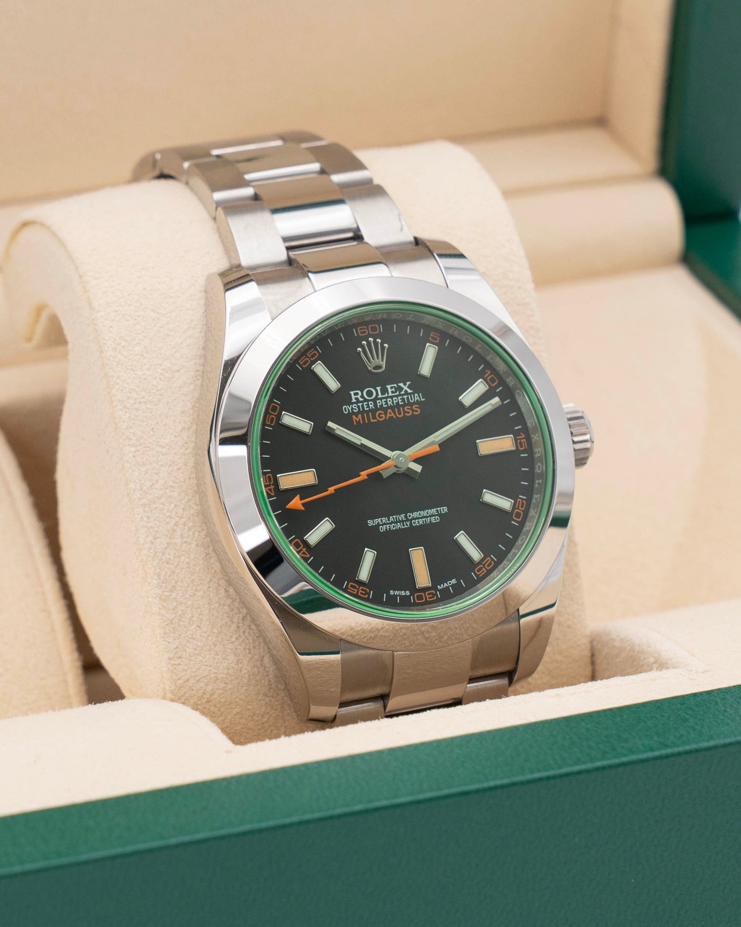 Rolex Milgauss 40mm 116400V Green Crystal Black Dial
