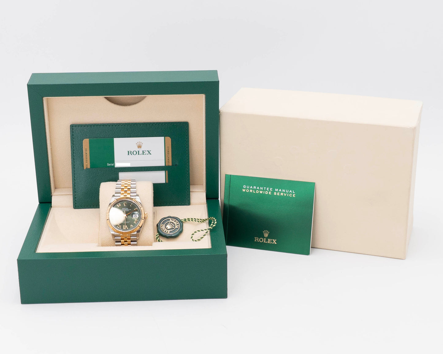 Rolex Datejust 36mm 126233 Two Tone Yellow Gold Green Diamond Dial Jubilee 2020