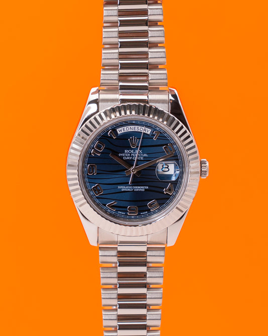 Rolex Day Date 41mm 218239 Arabic Blue Waves Dial White Gold 2011