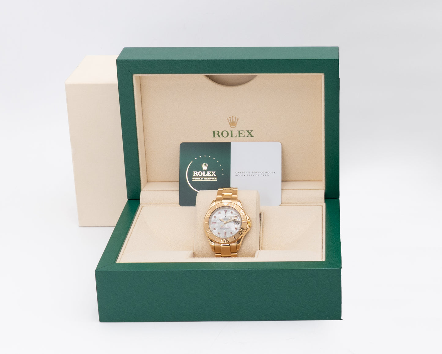 Rolex Yacht Master 35mm 68628 Yellow Gold Mother Of Pearl Ruby Dial 2026 RSC Service