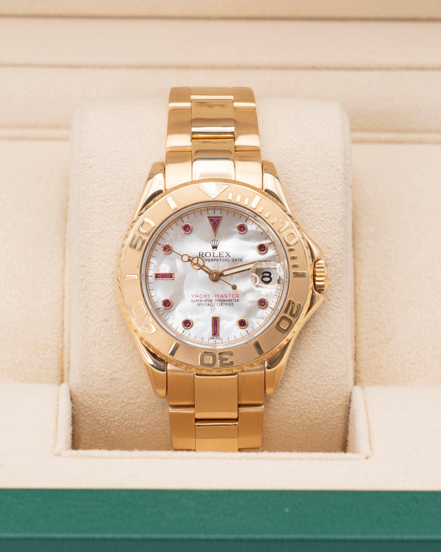 Rolex Yacht Master 35mm 68628 Yellow Gold Mother Of Pearl Ruby Dial 2026 RSC Service
