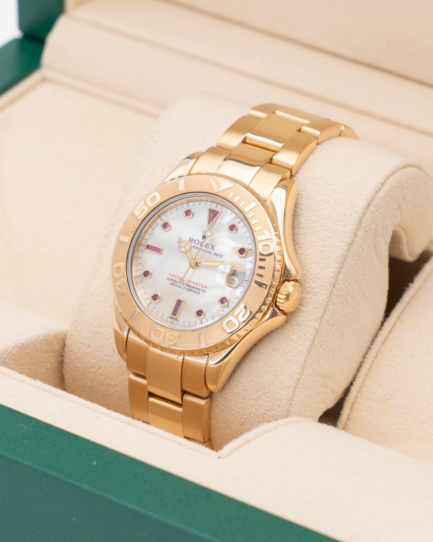 Rolex Yacht Master 35mm 68628 Yellow Gold Mother Of Pearl Ruby Dial 2026 RSC Service