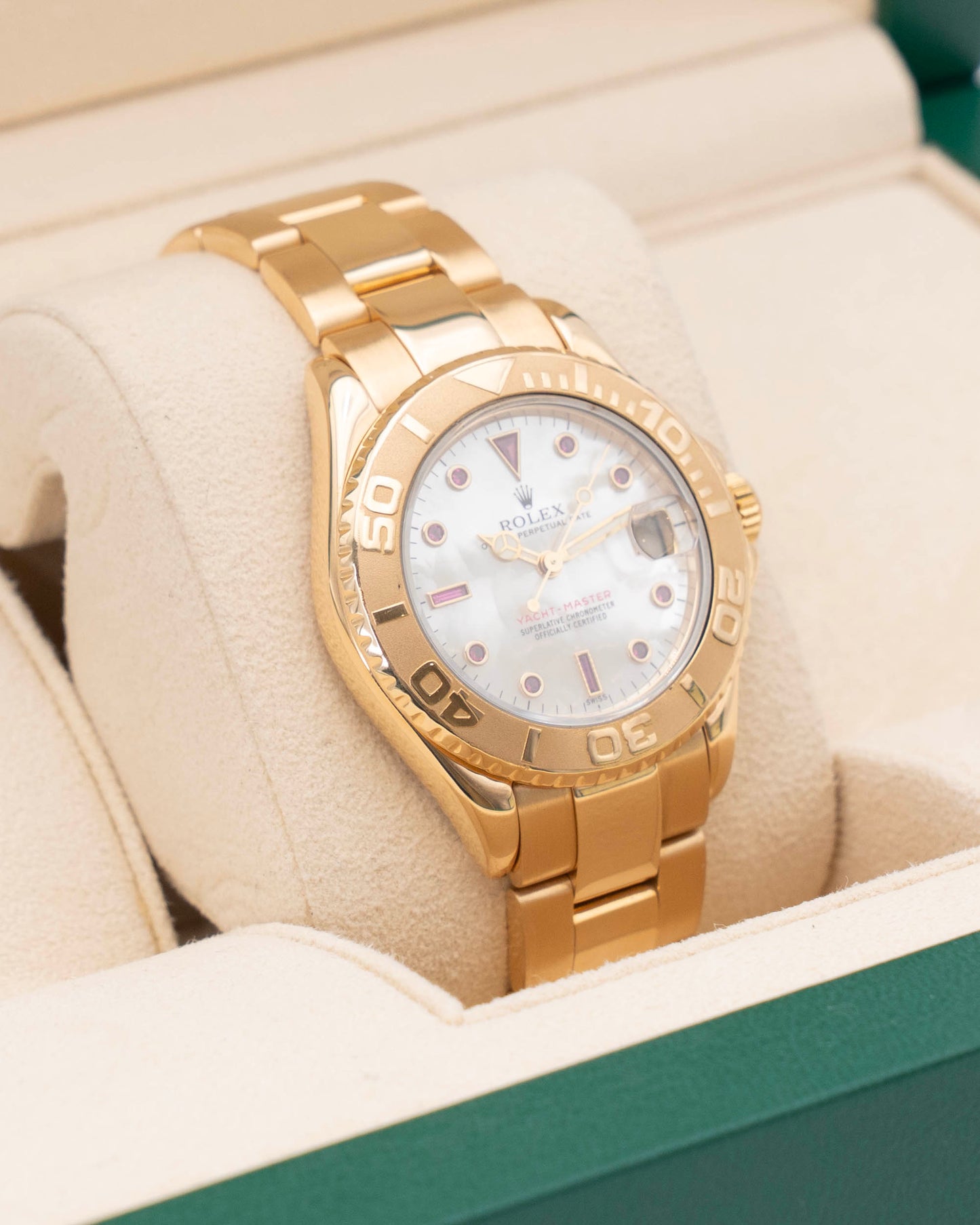 Rolex Yacht Master 35mm 68628 Yellow Gold Mother Of Pearl Ruby Dial 2026 RSC Service