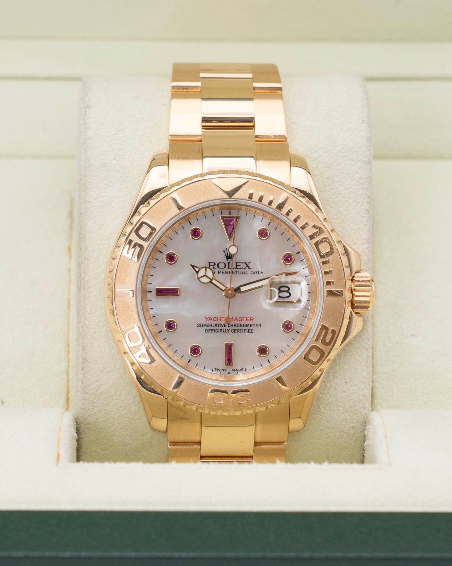 Rolex Yacht Master 40mm 16628 Yellow Gold Mother of Pearl Ruby Dial 2026 RSC Service