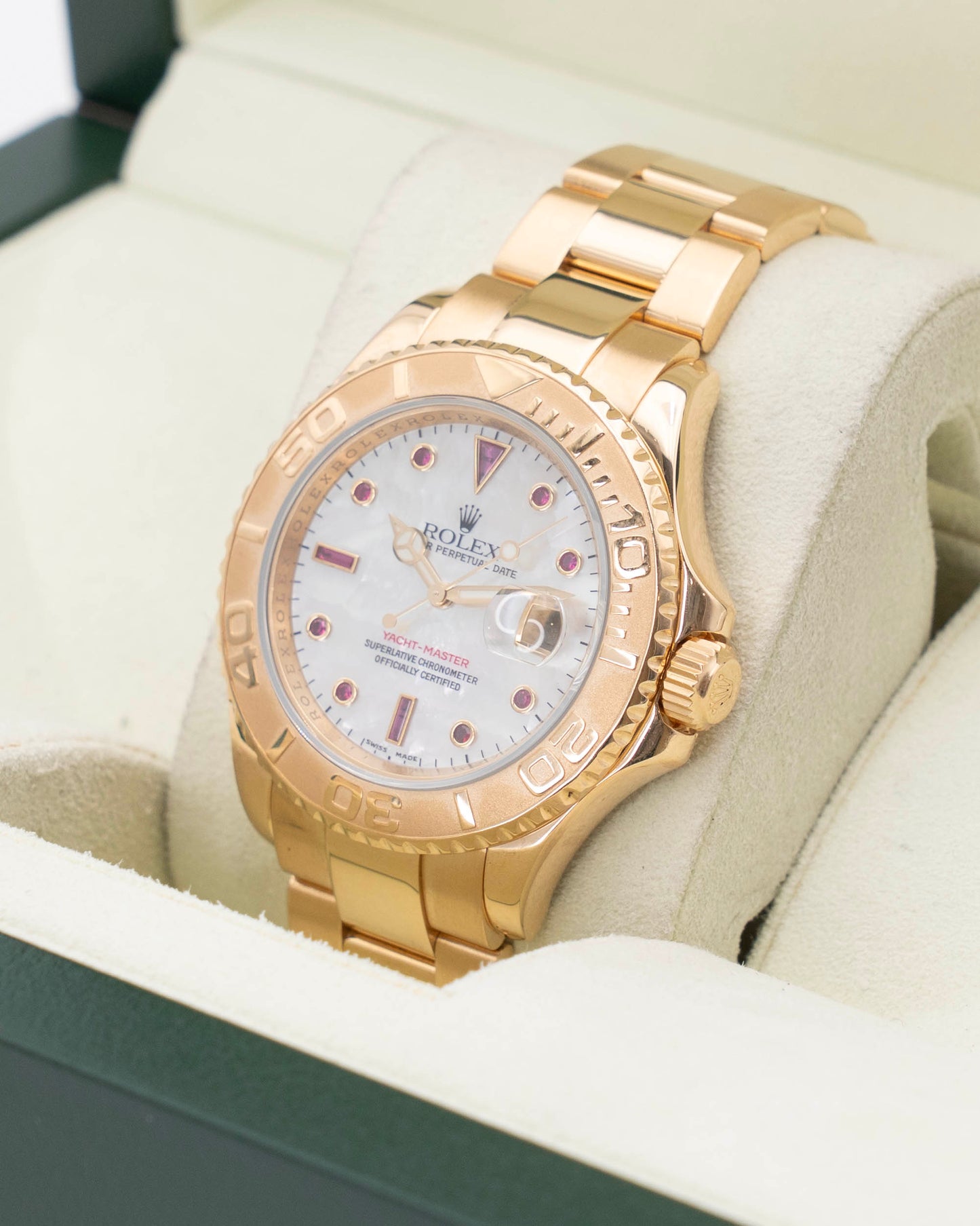 Rolex Yacht Master 40mm 16628 Yellow Gold Mother of Pearl Ruby Dial 2026 RSC Service