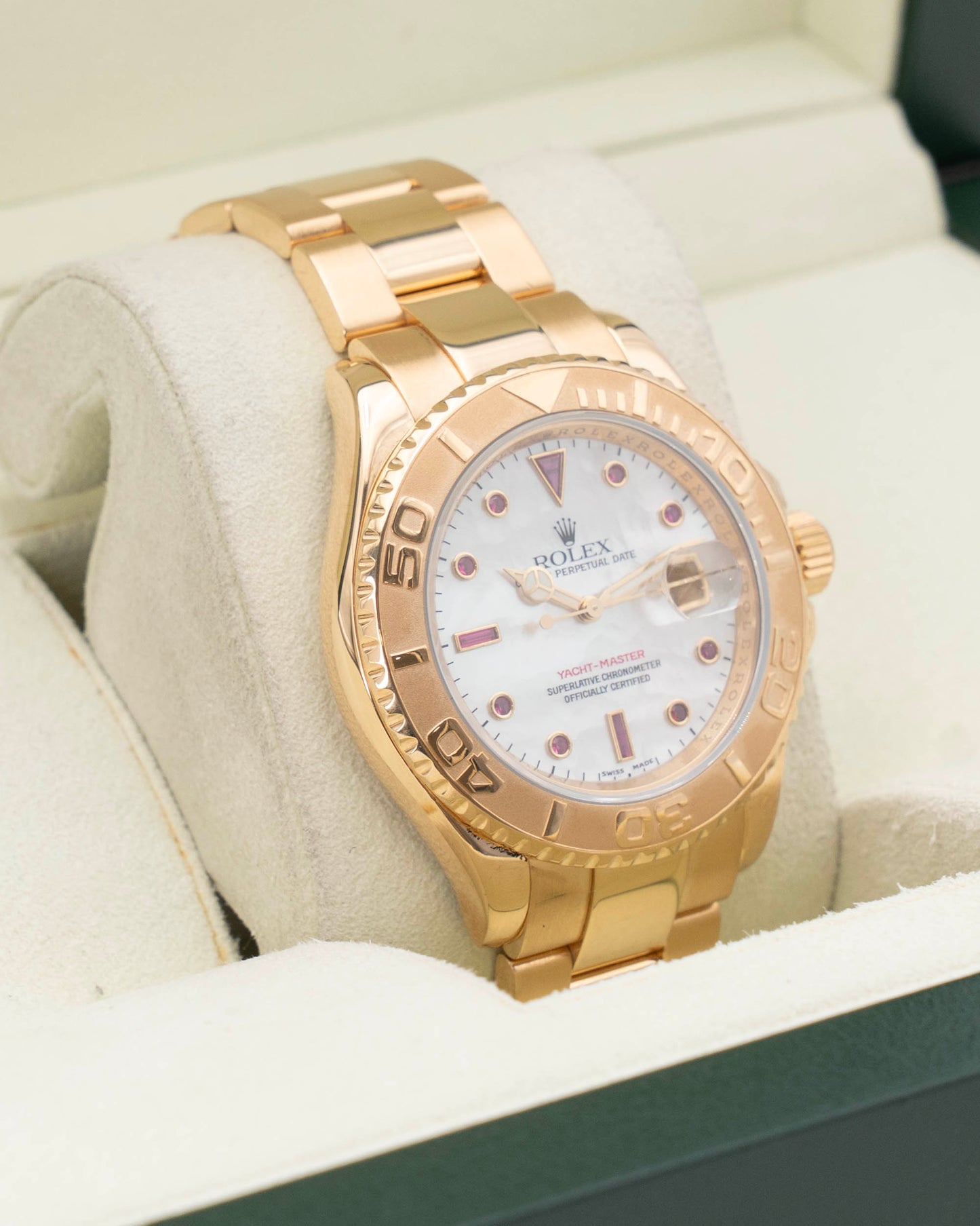Rolex Yacht Master 40mm 16628 Yellow Gold Mother of Pearl Ruby Dial 2026 RSC Service