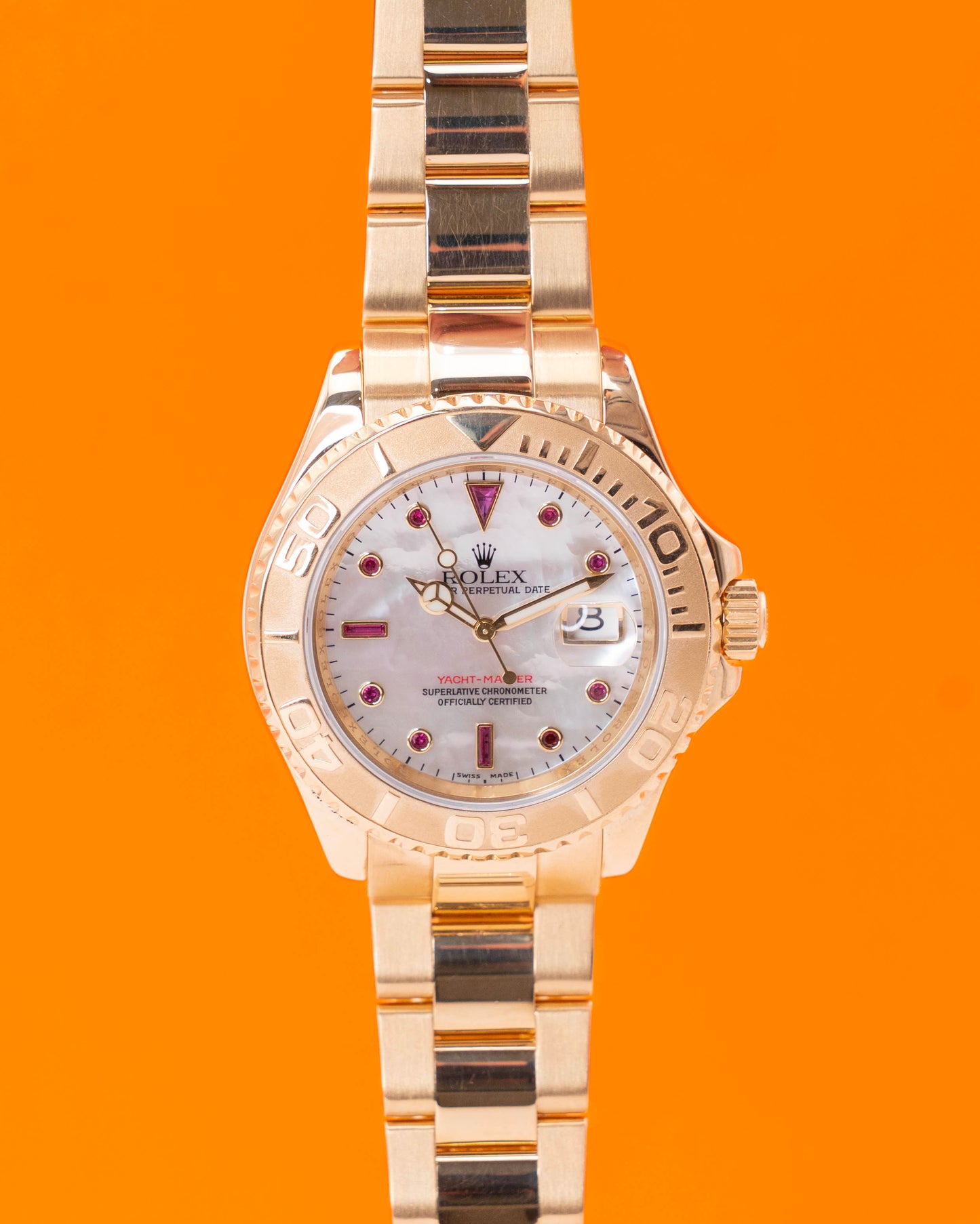 Rolex Yacht Master 40mm 16628 Yellow Gold Mother of Pearl Ruby Dial 2026 RSC Service