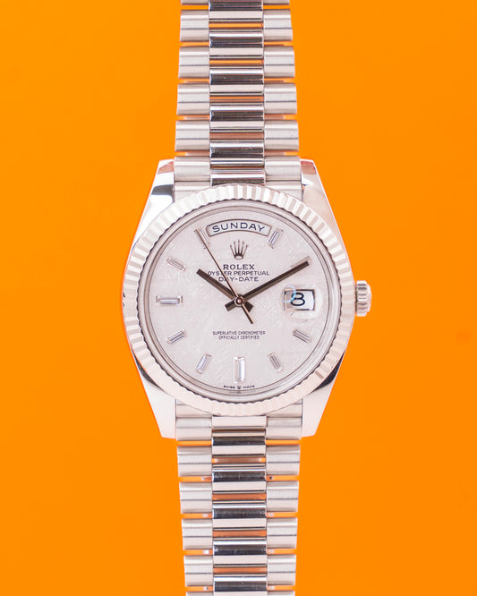 Rolex DayDate 40mm 228236 Platinum Meteorite Baguette Diamond Dial 2023