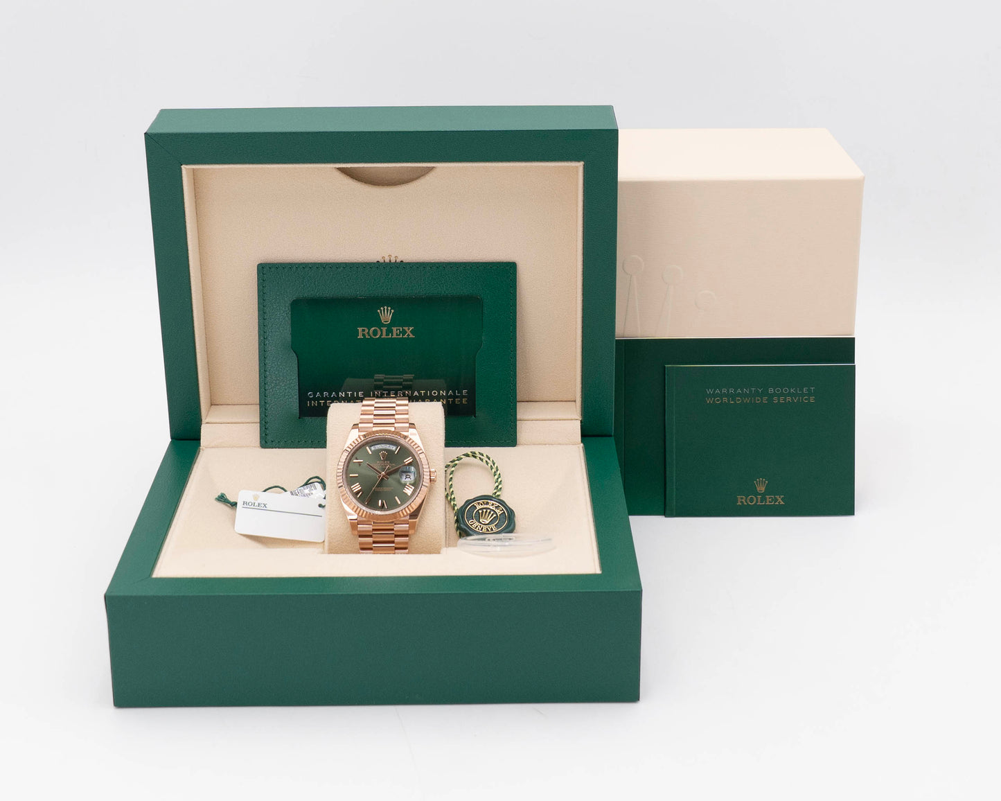 Rolex DayDate 40mm 228235 Rose Gold Olive Dial 2023