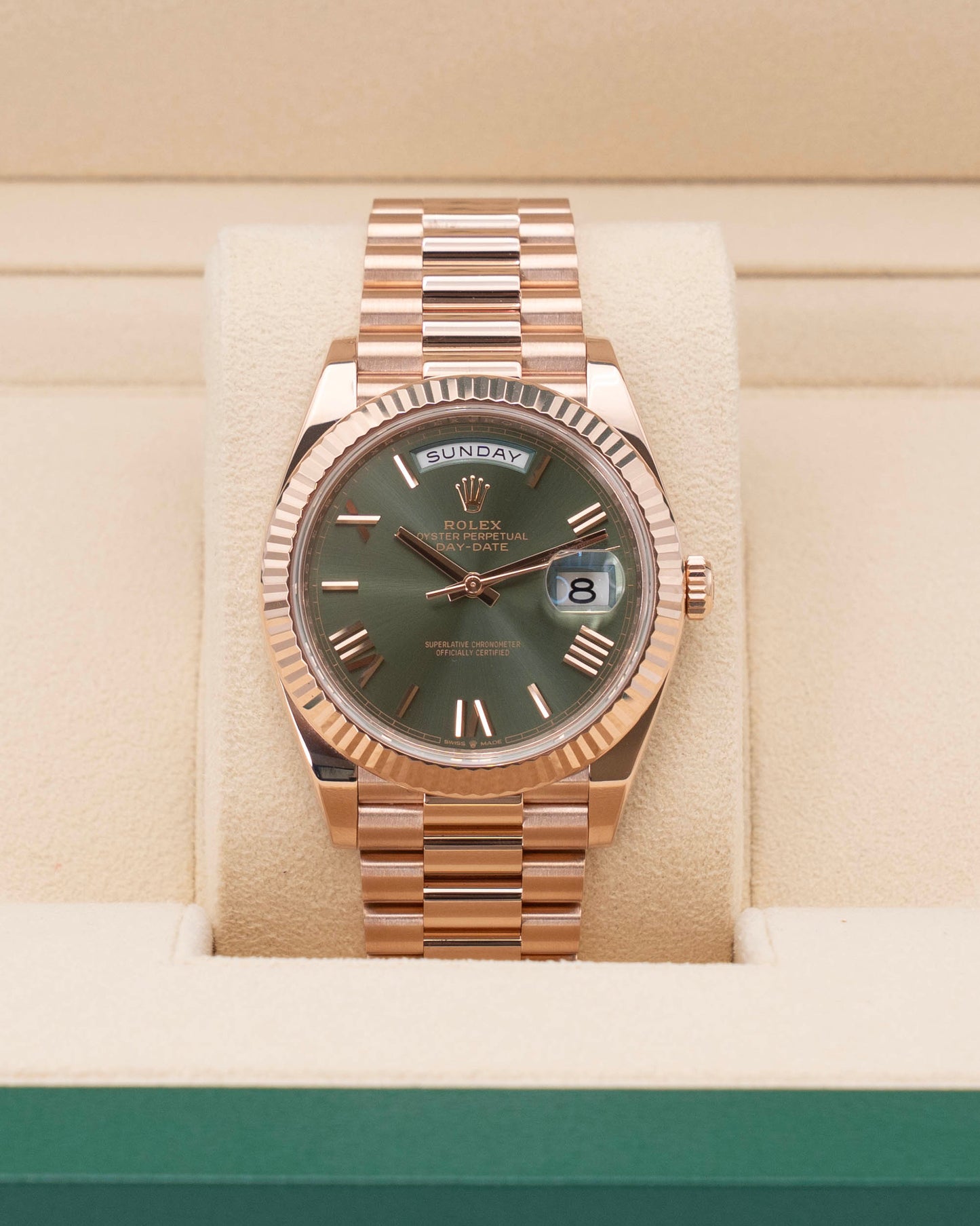 Rolex DayDate 40mm 228235 Rose Gold Olive Dial 2023