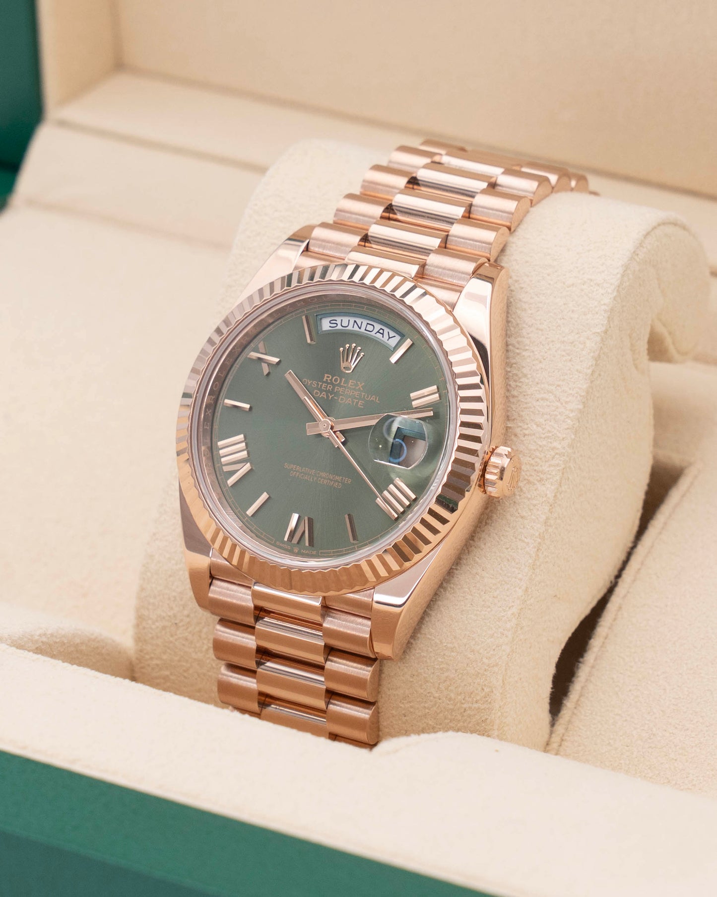 Rolex DayDate 40mm 228235 Rose Gold Olive Dial 2023