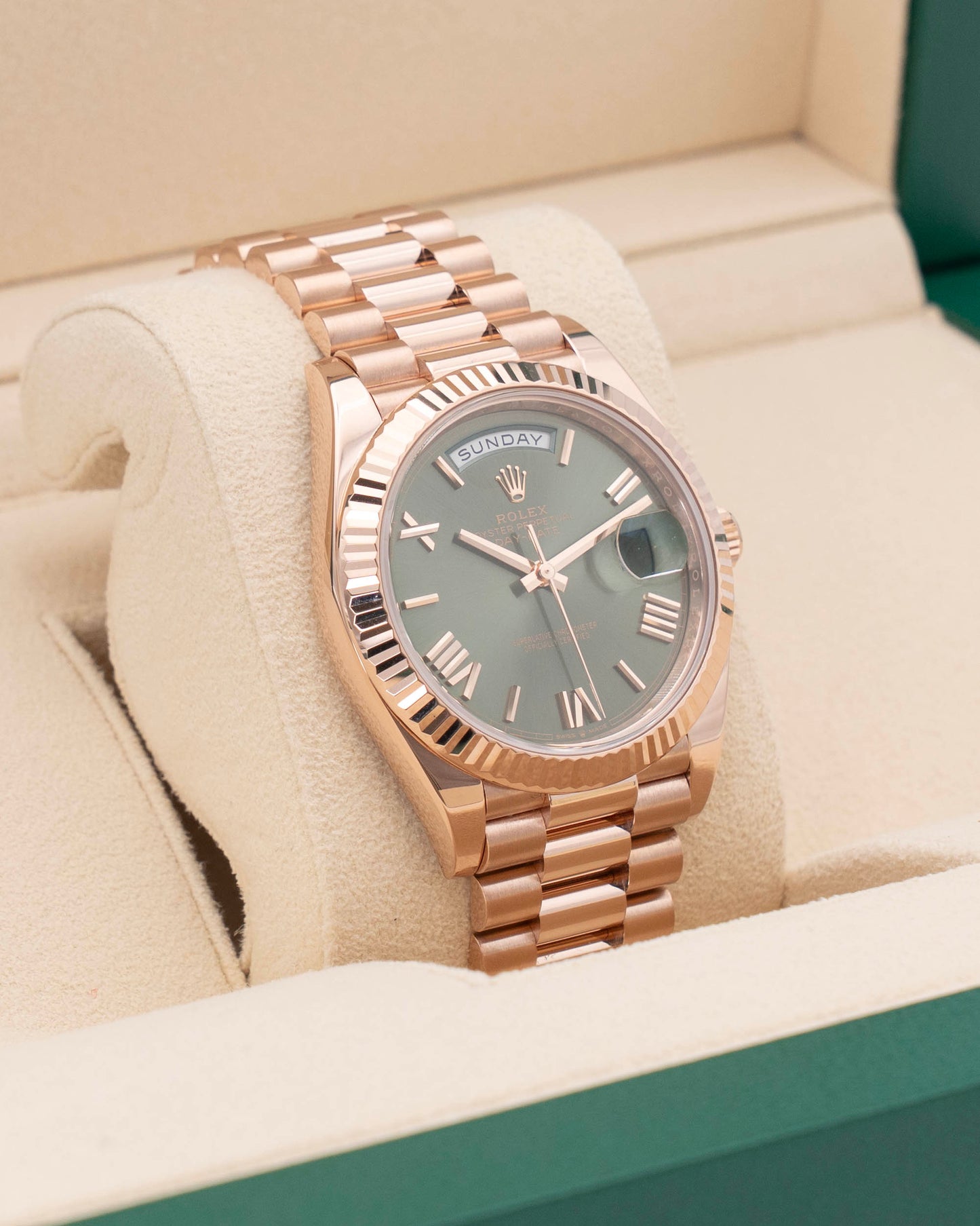 Rolex DayDate 40mm 228235 Rose Gold Olive Dial 2023
