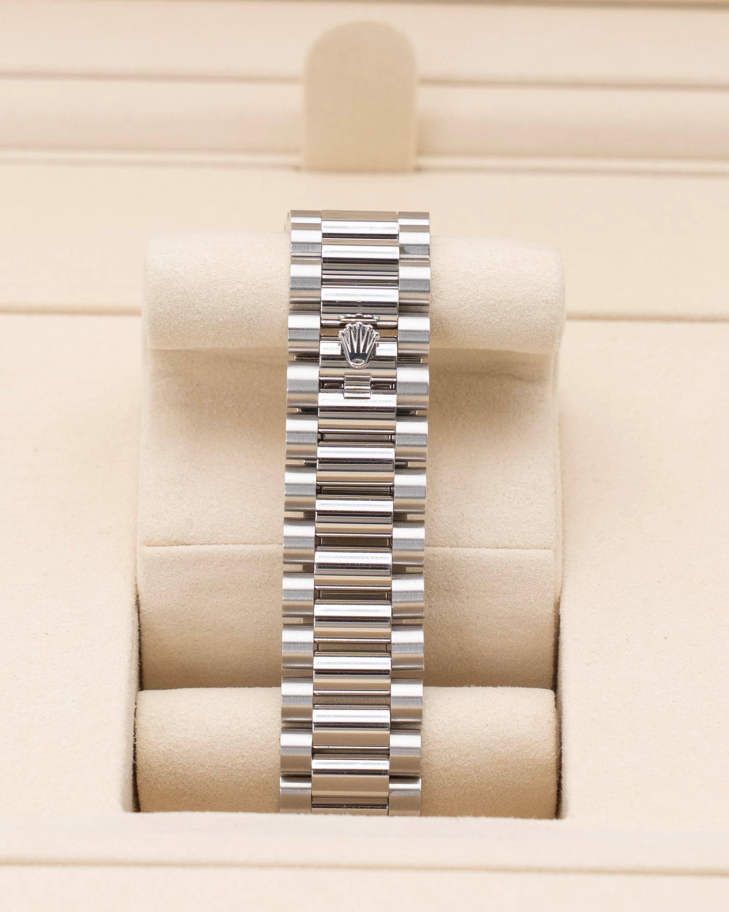 2026 UNWORN Rolex Day Date 36mm 128396TBR Platinum Ice Blue Diamond Bezel Roman Dial