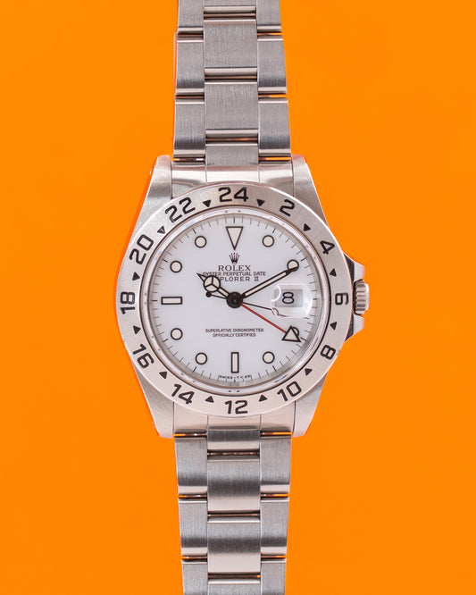 Rolex Explorer II 40mm 16570 White Dial Stainless Steel SERVICE CARD