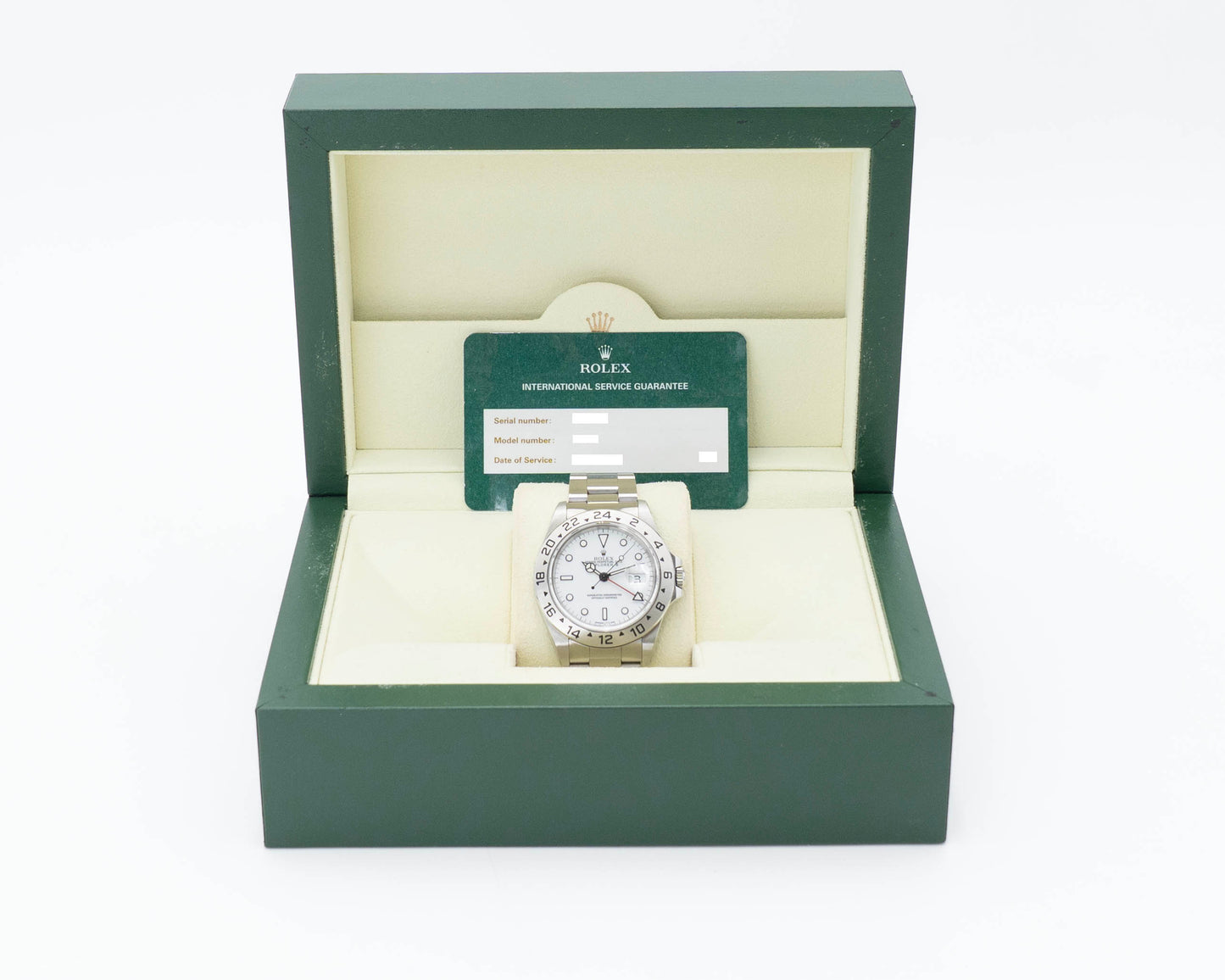 Rolex Explorer II 40mm 16570 White Dial Stainless Steel SERVICE CARD