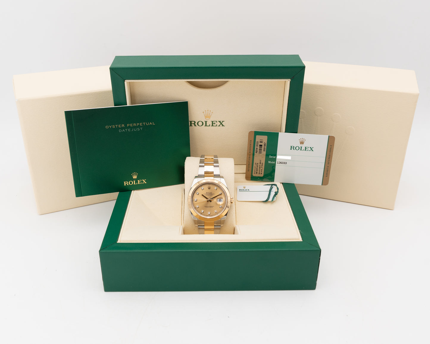 Rolex Datejust 41mm 126333 Two Tone Yellow Gold Champagne Stick Dial Fluted Jubilee 2017