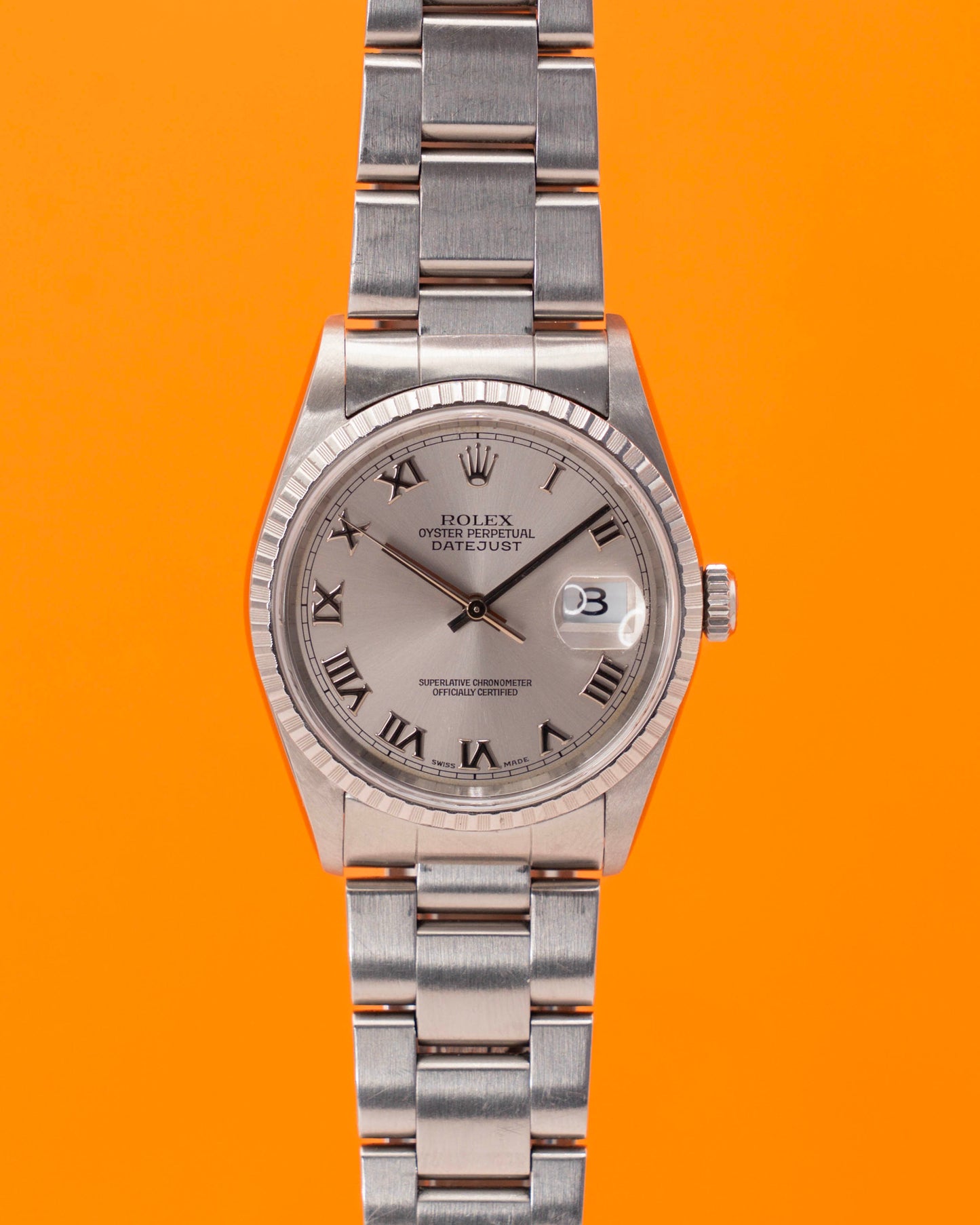 Rolex Datejust 36mm 16234 Silver Roman Dial Fluted Oyster
