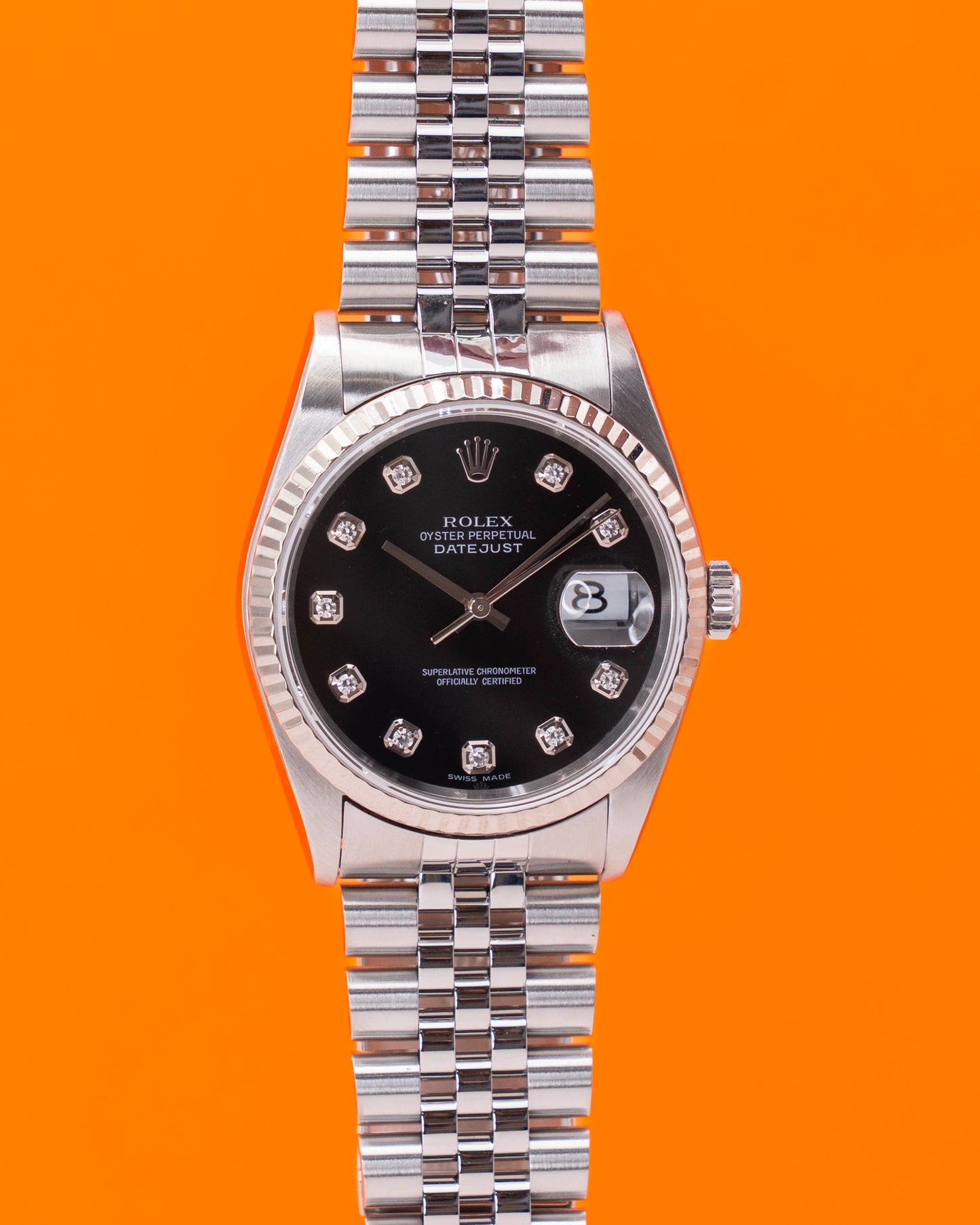 Rolex Datejust 36mm 16234 Fluted Jubilee Black Diamond Dial 2005