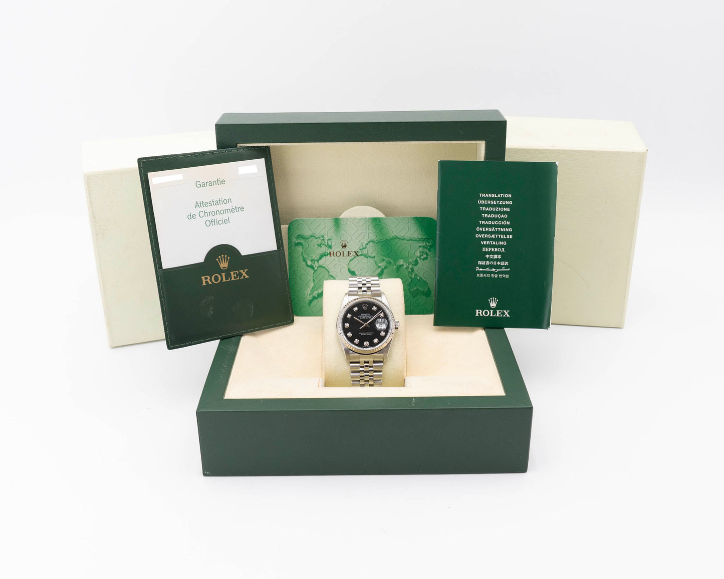 Rolex Datejust 36mm 16234 Fluted Jubilee Black Diamond Dial 2005