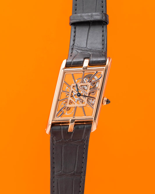 Cartier Tank WHTA0011 Asymétrique Rose Gold Drivers Watch Skeleton 2022