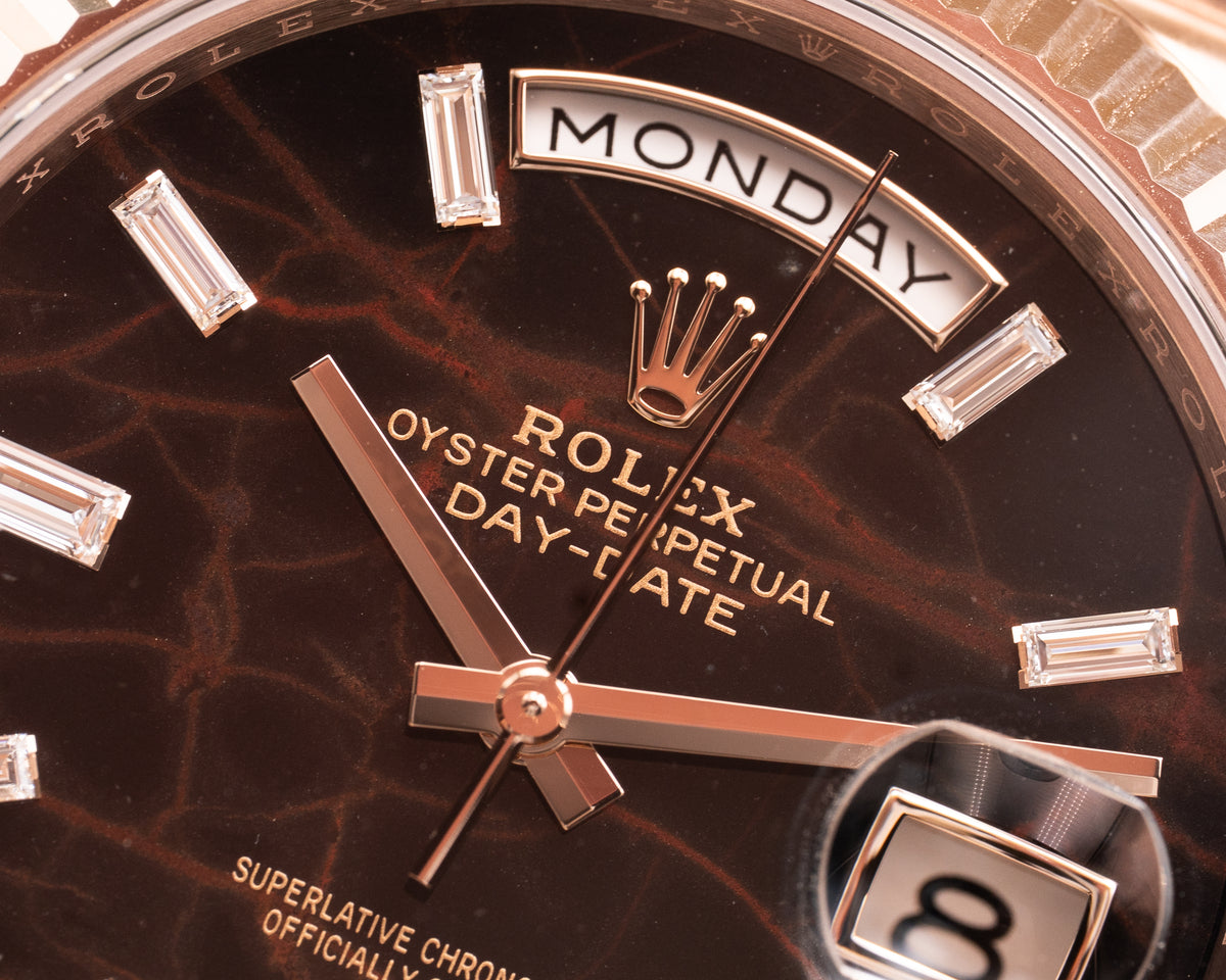 Rolex Day Date 40mm 228235 Everose Eisenkiesel With Diamonds Wood